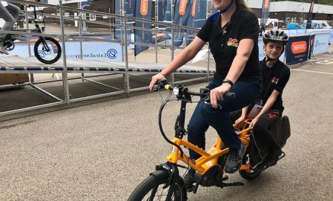 family cargo bikes at the 2019 Cycle Show - Tern GSD in action