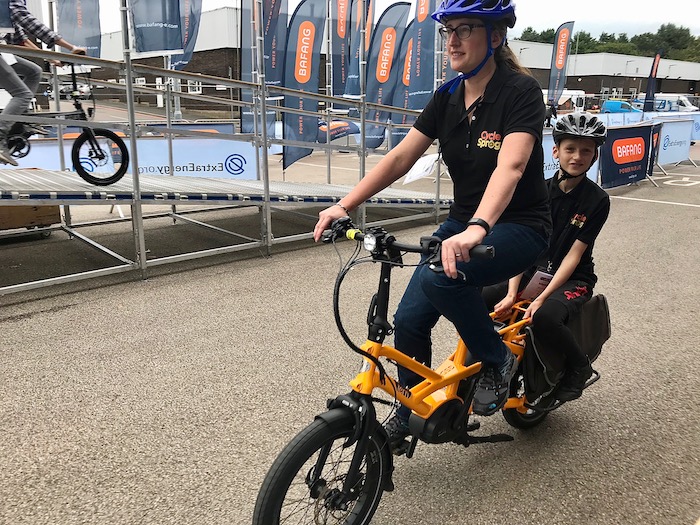 family cargo bikes at the 2019 Cycle Show - Tern GSD in action