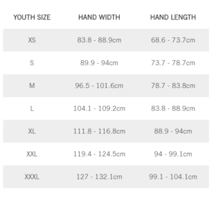 Giro kids glove sizing information