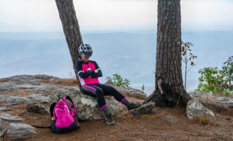 Female cyclist sleeping