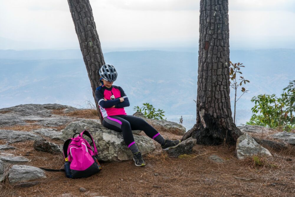 Female cyclist sleeping