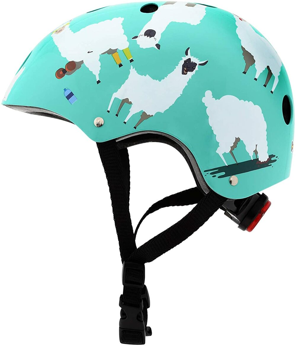 Kids Cycling Helmet with Llamas on it from Mini Hornit - we review this fun cycling safety accessory