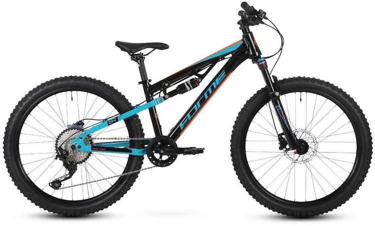 Forme Black Rocks 24 kids mountain bike - colour is black with blue and red accents