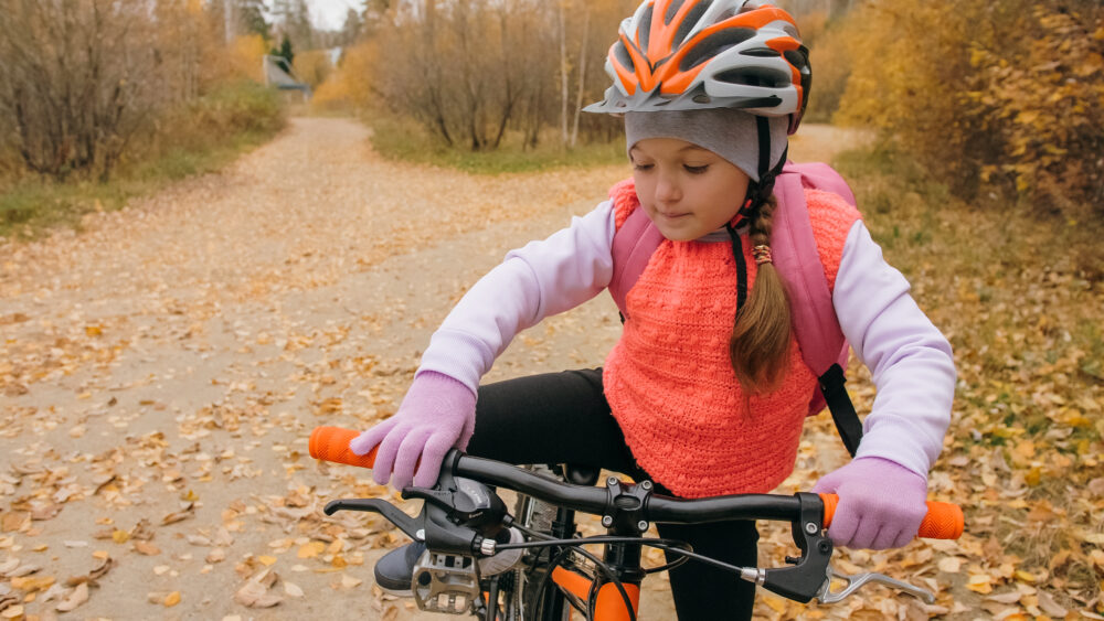 Girl wearing helmet liner