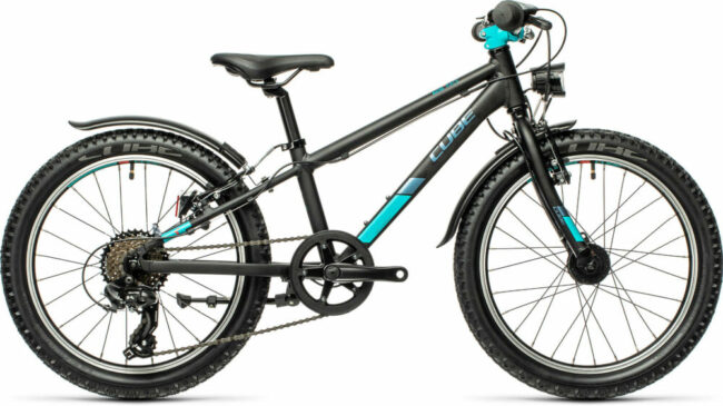 Cube Acid 200 AllRoad - black 20" wheel kids bike fitted with mudguards, kickstand and lights