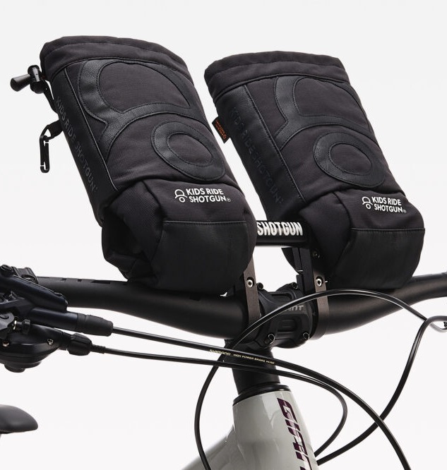 child sized pogies for keeping little hands and fingers warm on a front bike seat