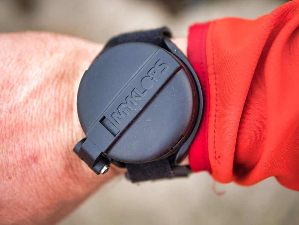 Review of the Myklops mirror - photo of it on a riders wrist in the closed position