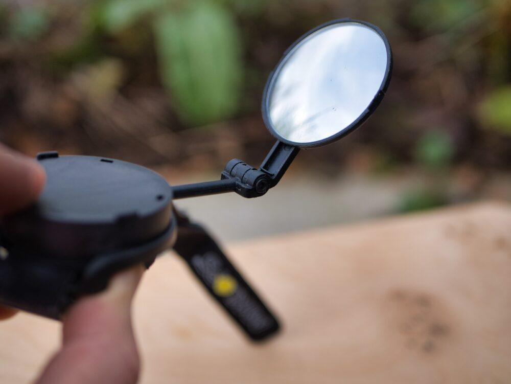 Myklops Bike Mirror Review - photo of the mirror in use on drop handlebars