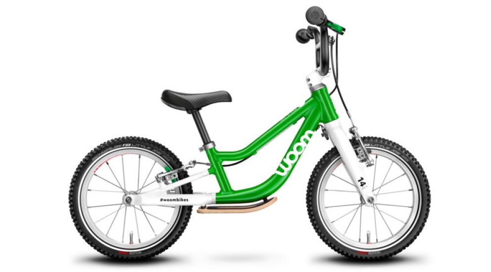 woom original plus balance bike 14 inch in green