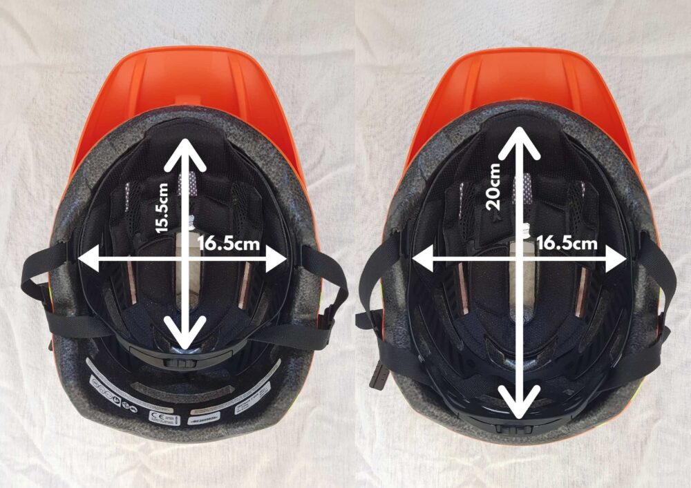 The internal measurements of the Sidetrack II helmet