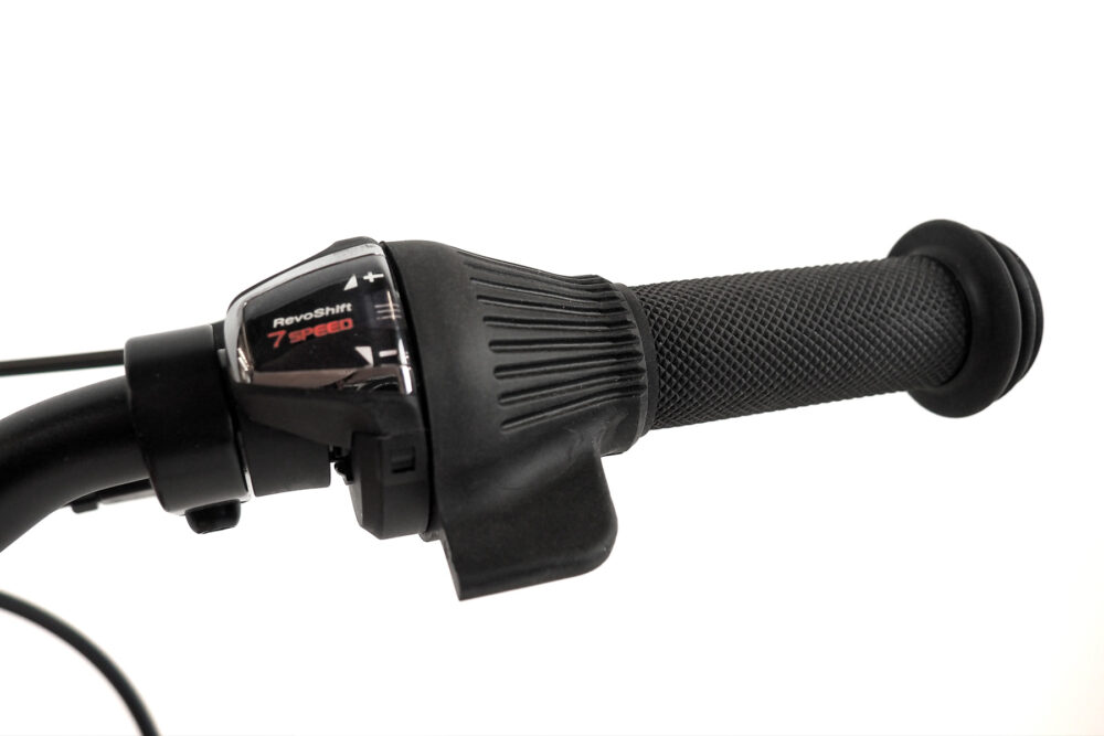 Twist grip gear shifter with thumb trigger added on the Black Mountain kids bikes