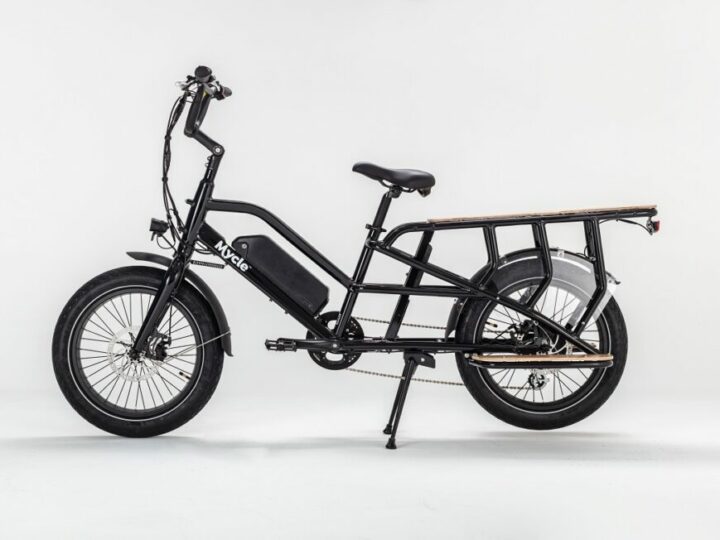 Side view of the Mycle Electric Cargo Bike in Black