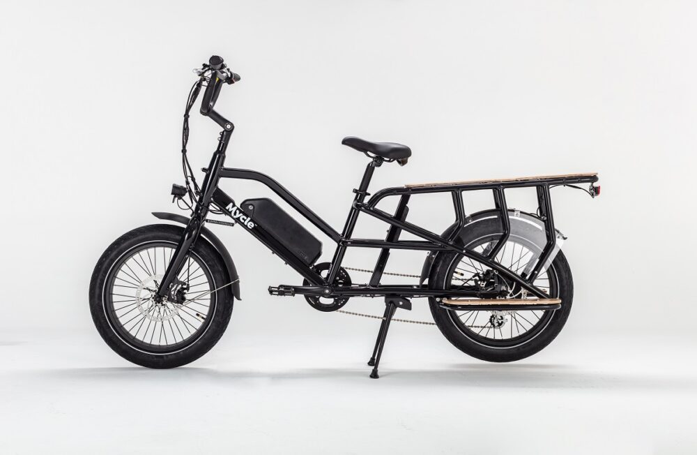 Side view of the Mycle Electric Cargo Bike in Black