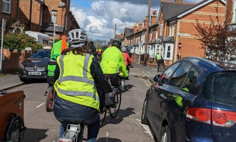 How to set up a kidical mass ride - get all your marshalls wearing hi-vis like the two riders in this photo, who are bringing up the rear of a ride