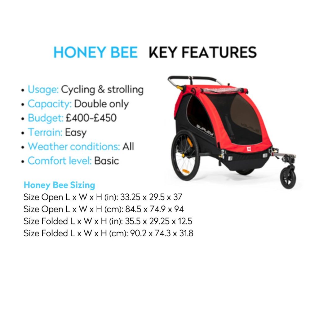 Burley Honey Bee bike trailer key features and sizing