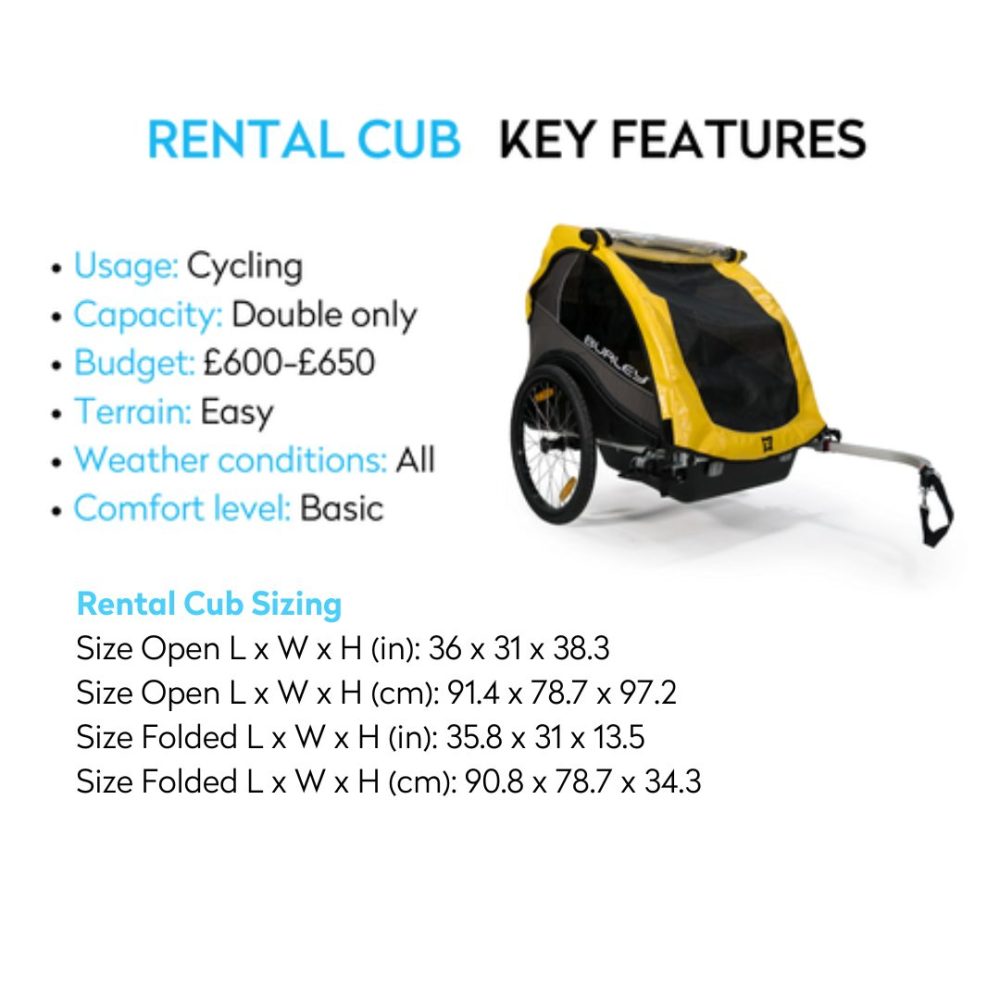 Burley rental cub bike trailer key features and sizing