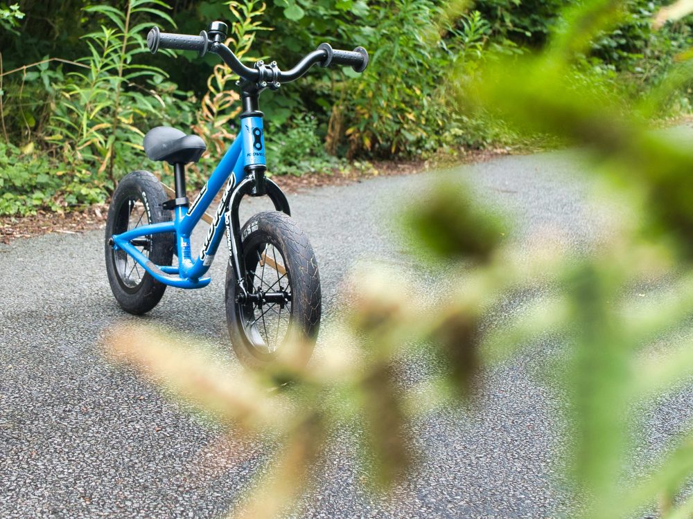 Photo of the blue Kidvelo Rookie 12 balance bike that we were sent to review