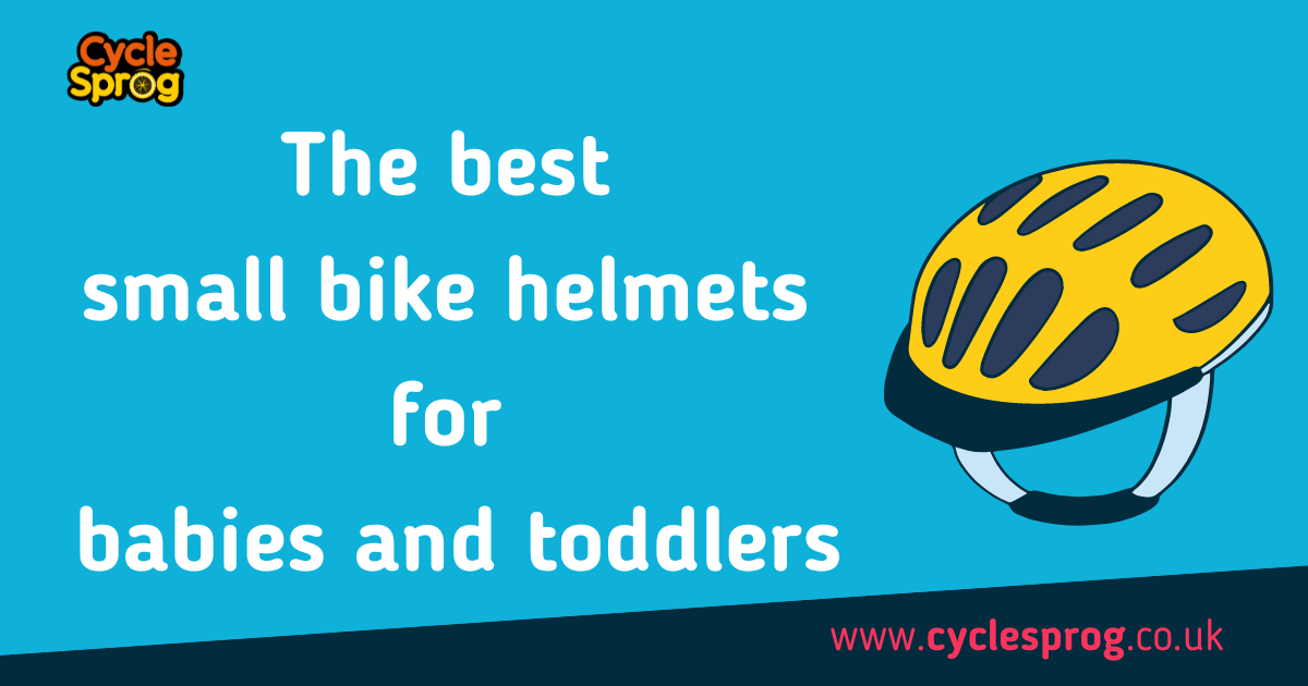 Best small bike helmets for babies and toddlers with graphic of a yellow bicycle helmet in a style popular with babies and toddlers - the strap is hanging loose underneath the helmet