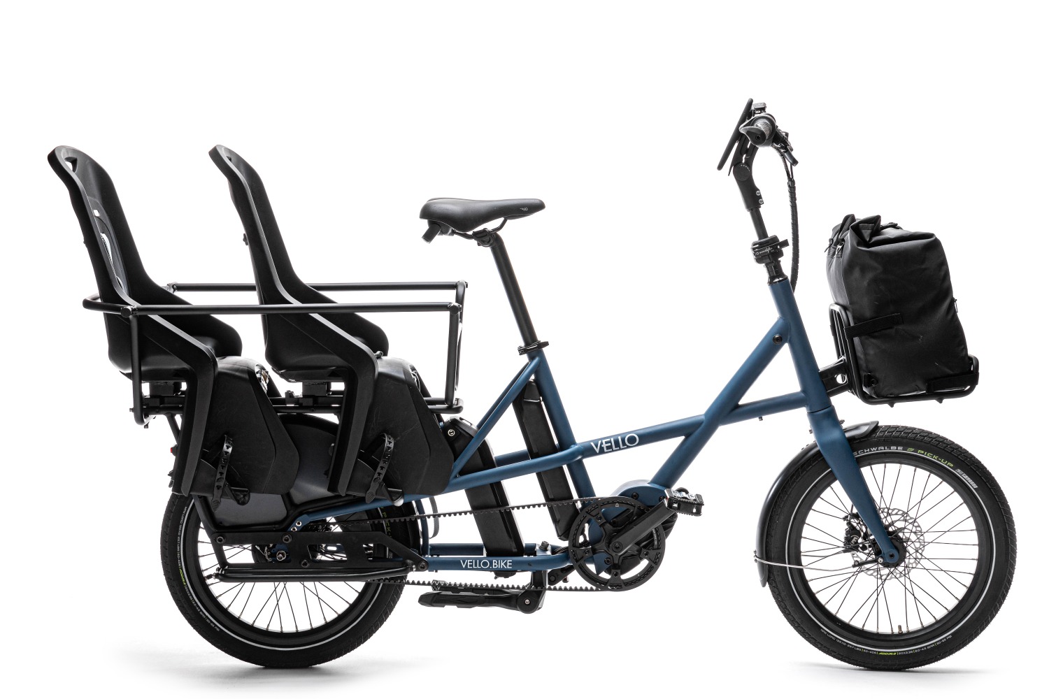 VELLO SUB Longtail cargo bike with two rear seats for children fitted