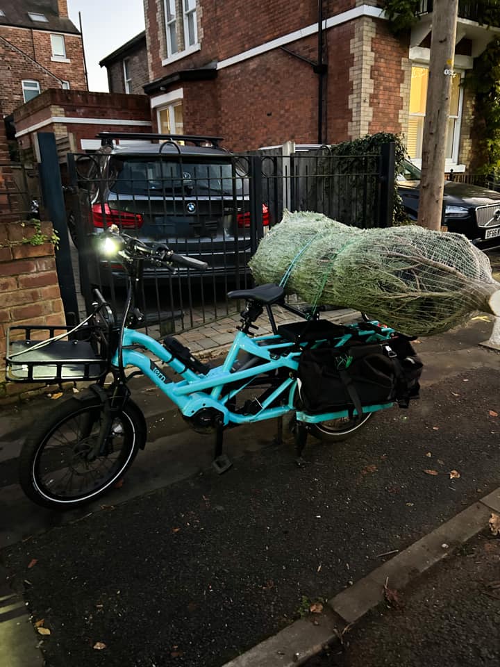 Tern GSD cargo bike with christmas tree
