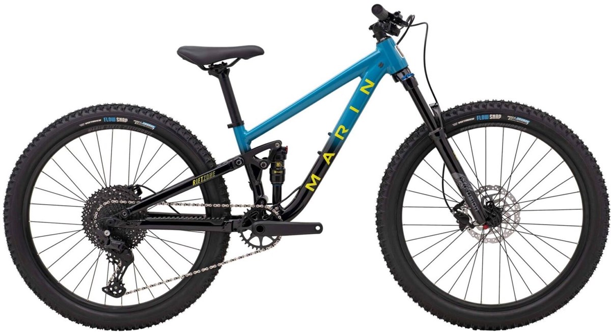 Best full suspension kids bikes: A blue and black Marin Rift Zone with 26 inch wheels