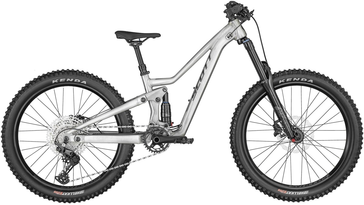 Best full suspension kids bikes: A silver Scott Ransom 400 full suspension mountain bike on a white background