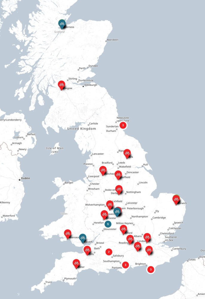 Map showing all Kidical mass actions in the UK in September 2023