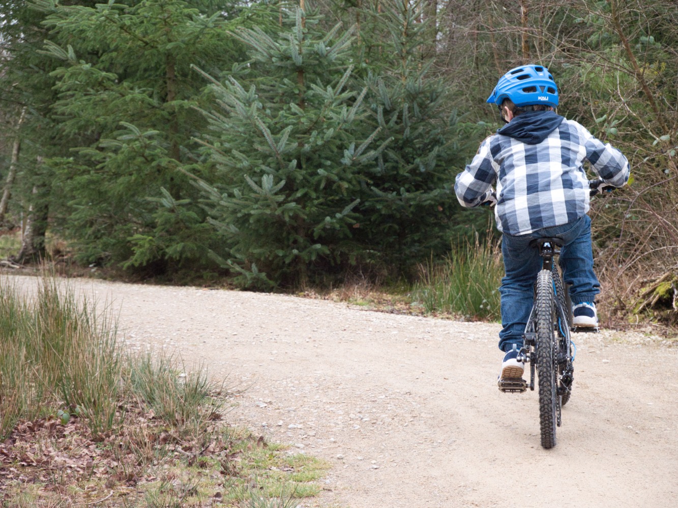 Boy riding the Frog 62 Mountain Bike on a gravel track