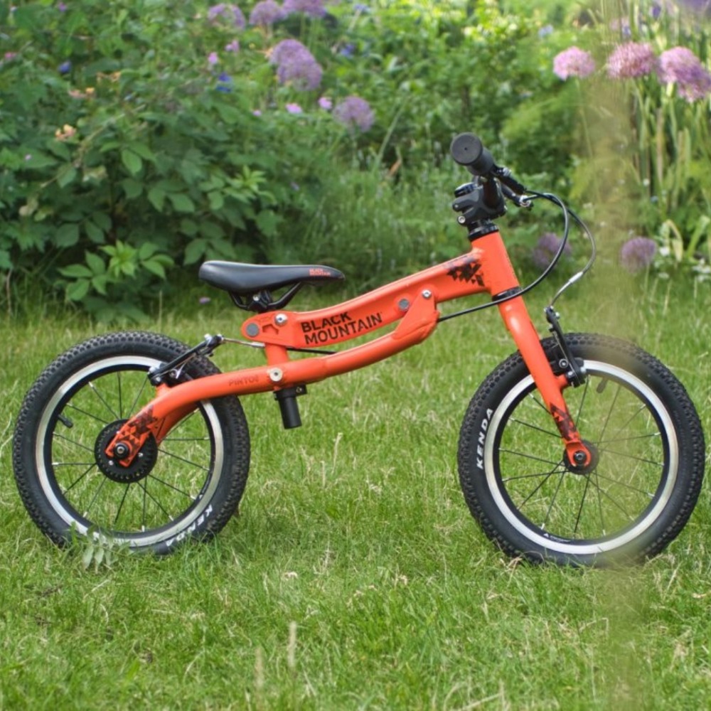 Best balance bikes: A Black Mountain Pinto photographed from the side in a grassy park