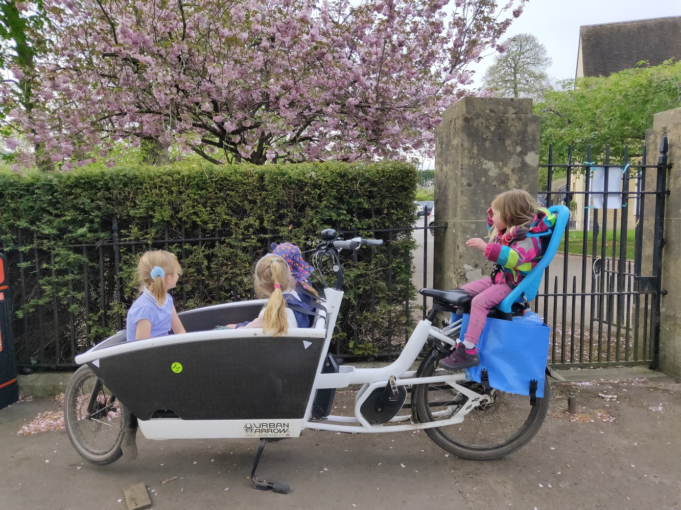 Box bike with four children