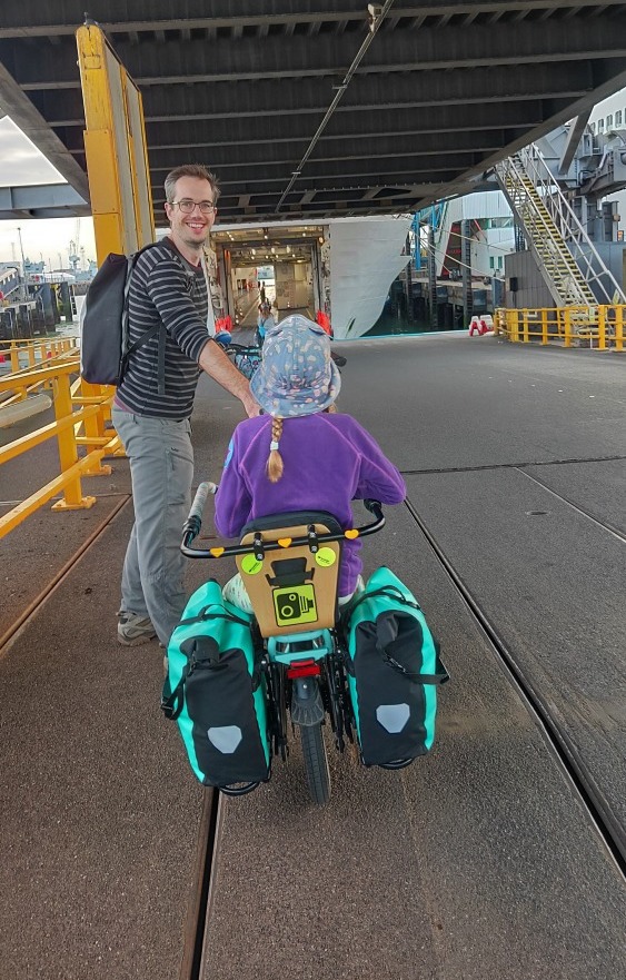 Taking a long tail cargo bike on the ferry to France from England