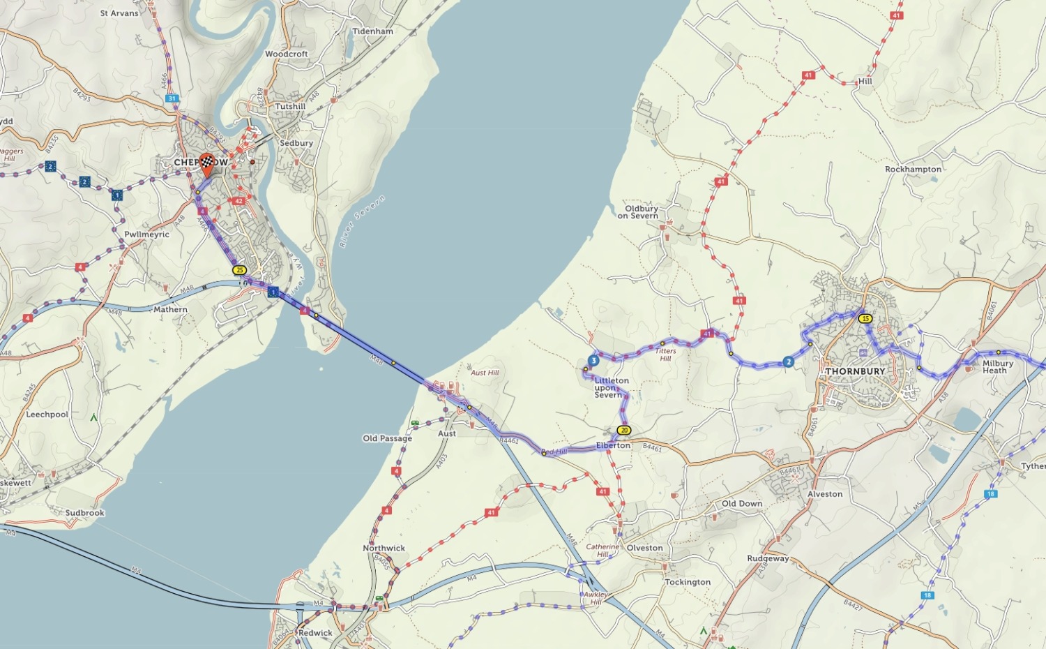 Screenshot of route from Chipping Sodbury to Chepstow
