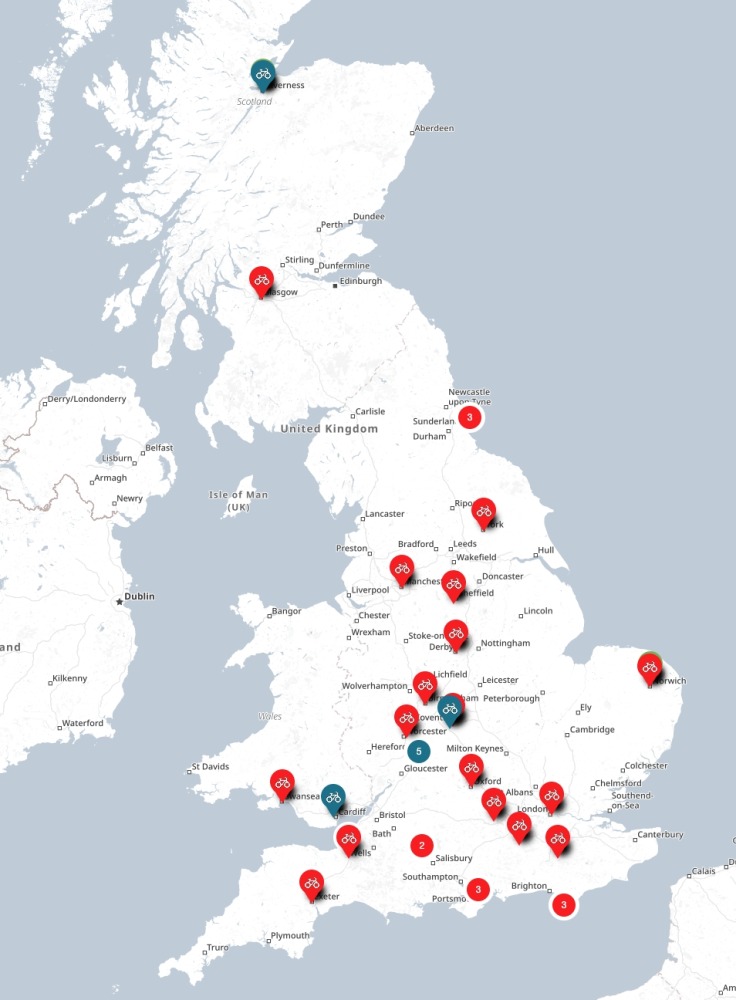 Map showing all Kidical mass actions in the UK in September 2023