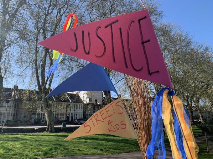 Image of flags for Kidical Mass ride in Bristol