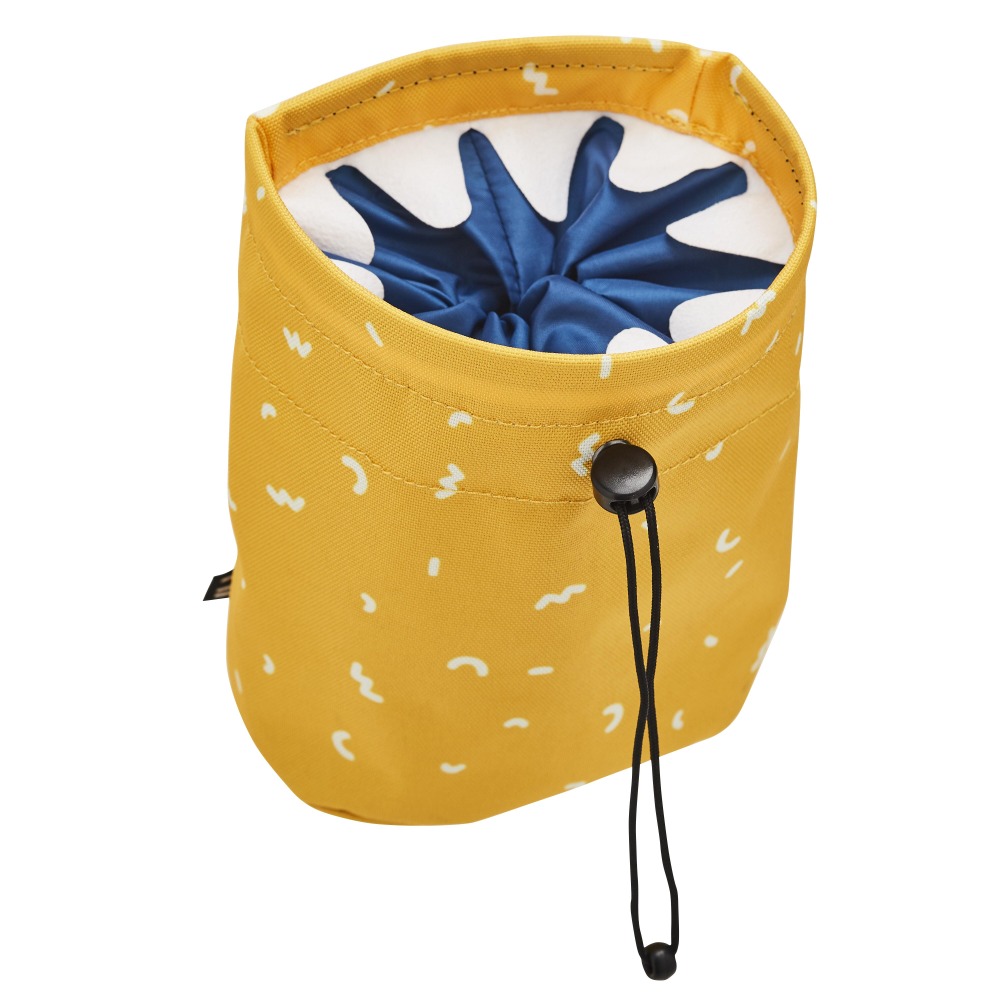 Best bike accessories for kids: A yellow cylindrical handlebar bag with a drawstring closure