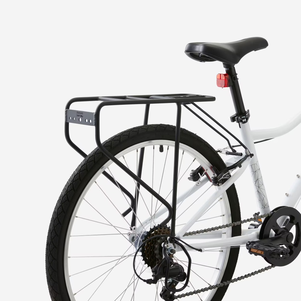 Best bike accessories for kids: a rear pannier rack attached to the back of a small bike