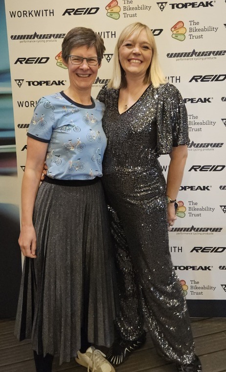 Saskia from Cycle Sprog and Katie Collier from Bike Worcester at the BikeBiz Awards ceremony 2025