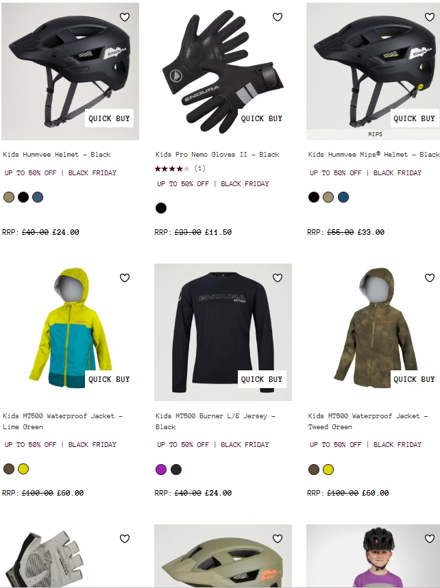 Image of the kids cycling clothing and helmets on sale at Endura this Black Friday