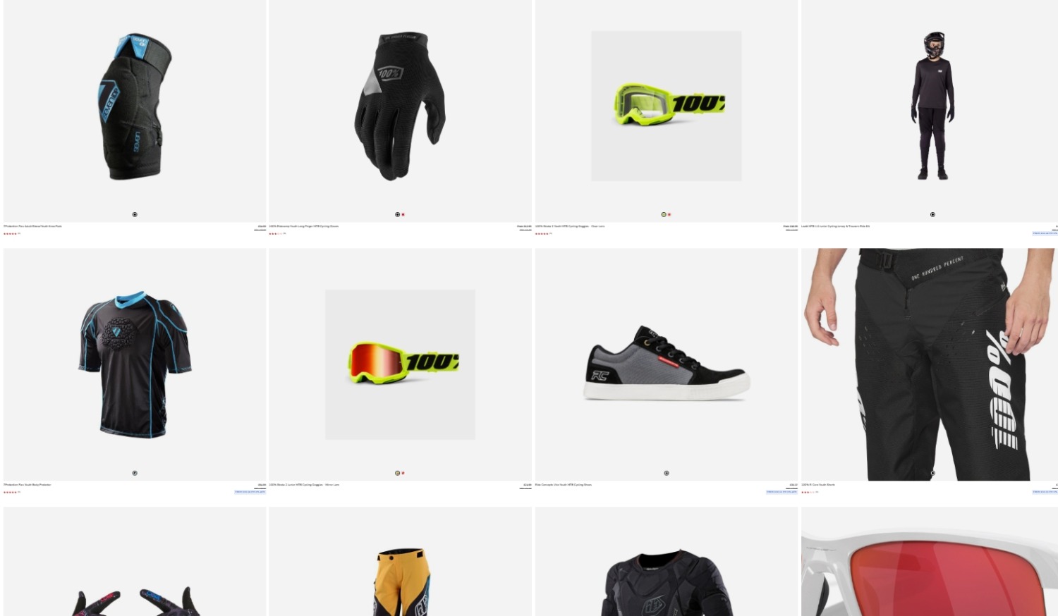 Black Friday discounted kids mountain biking clothing and protection 2025 - image of items in sale