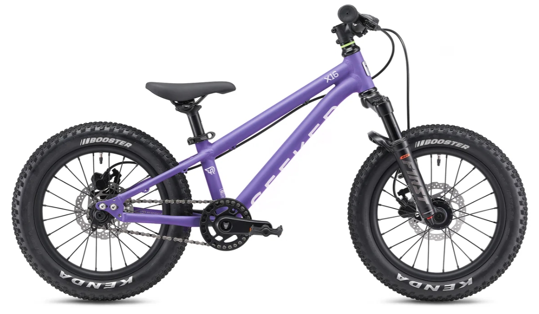 The Early Rider Seeker X16 is one of the best and smallest mountain bikes for children aged 4 and over. This picture shows it in the purple colourway