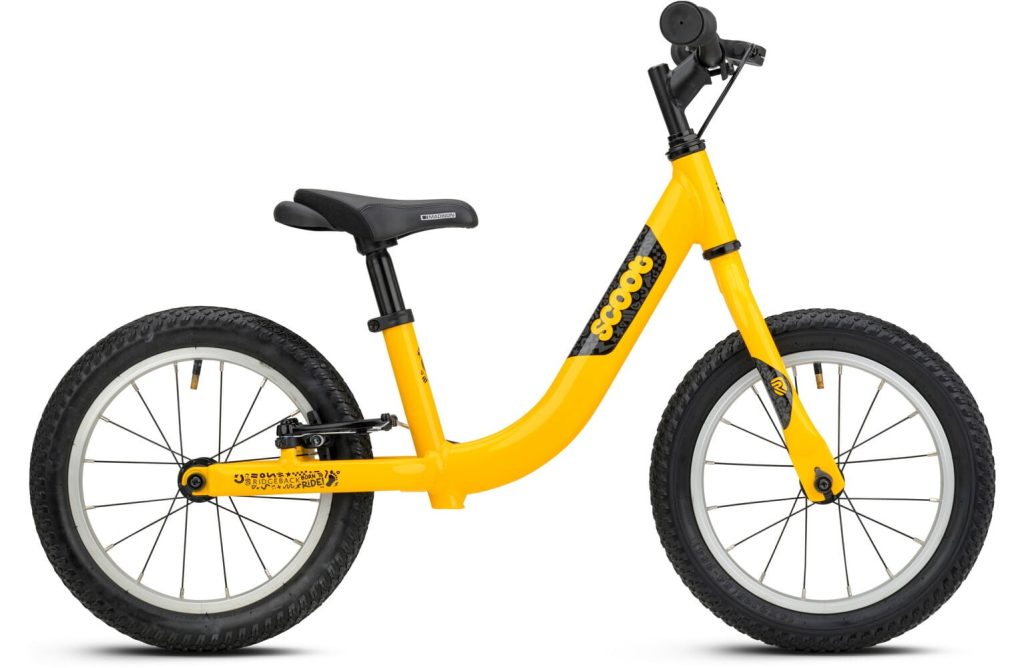 Ridgeback Scoot XL kids balance bike in Yellow