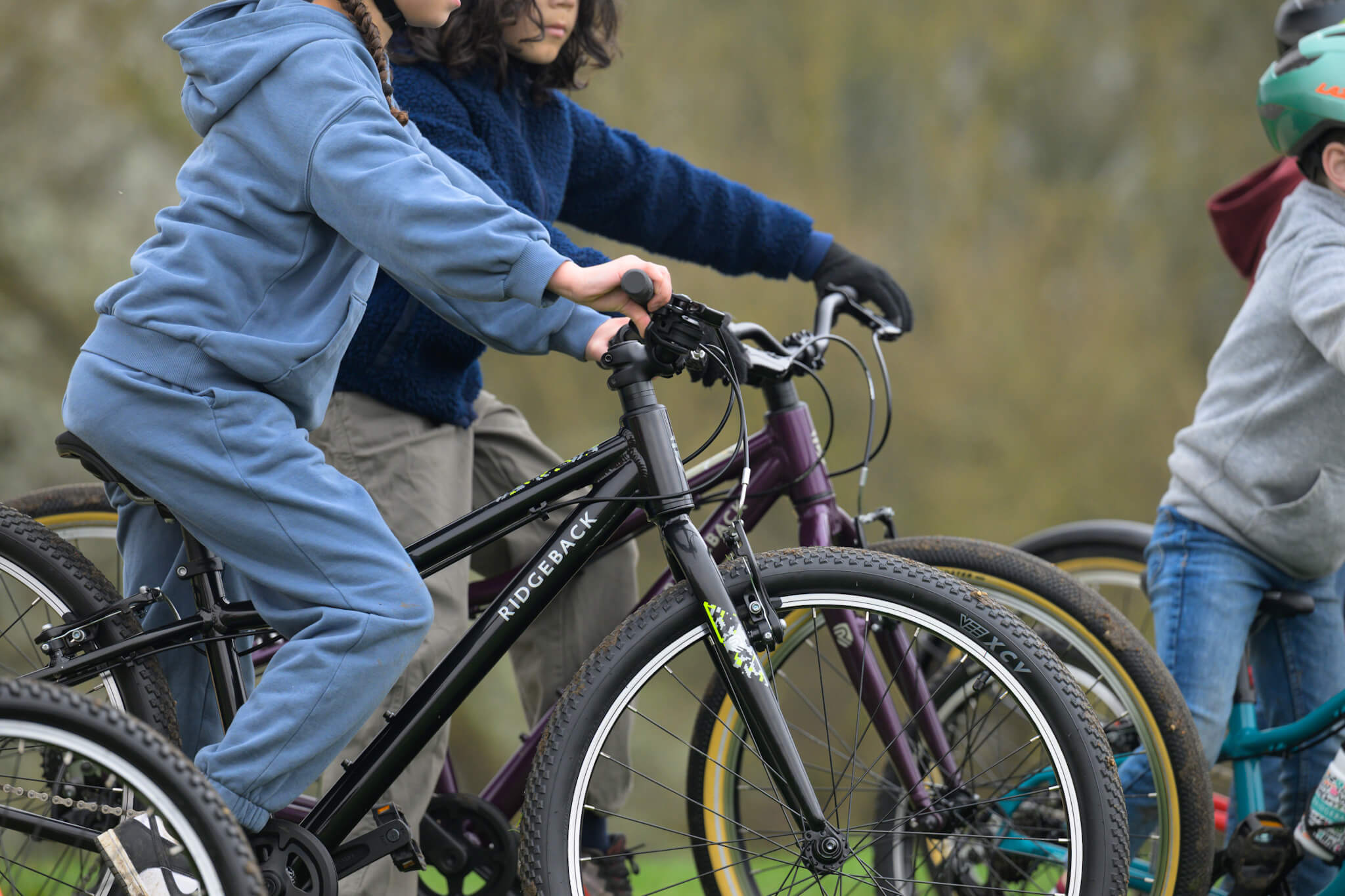 Close up size view of children riding Ridgeback bikes 