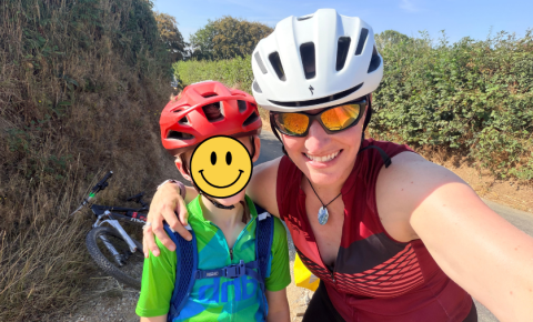 Claire and her son oliver doing the Devon coast to coast by bike